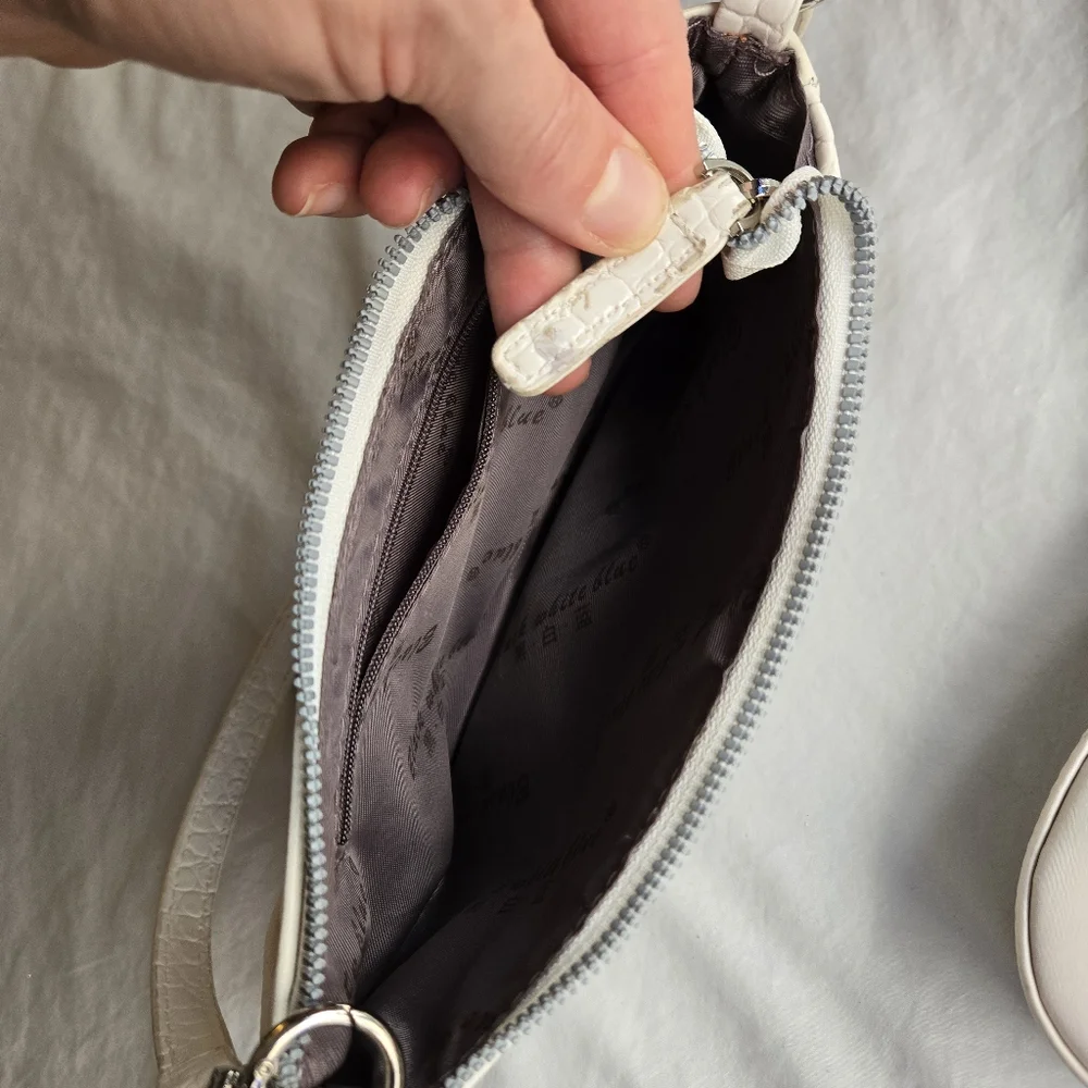 Set 2: Ivory Mini Purse shoulder bags - alligator & satin zip top 90s y2k - Picture 5 of 8